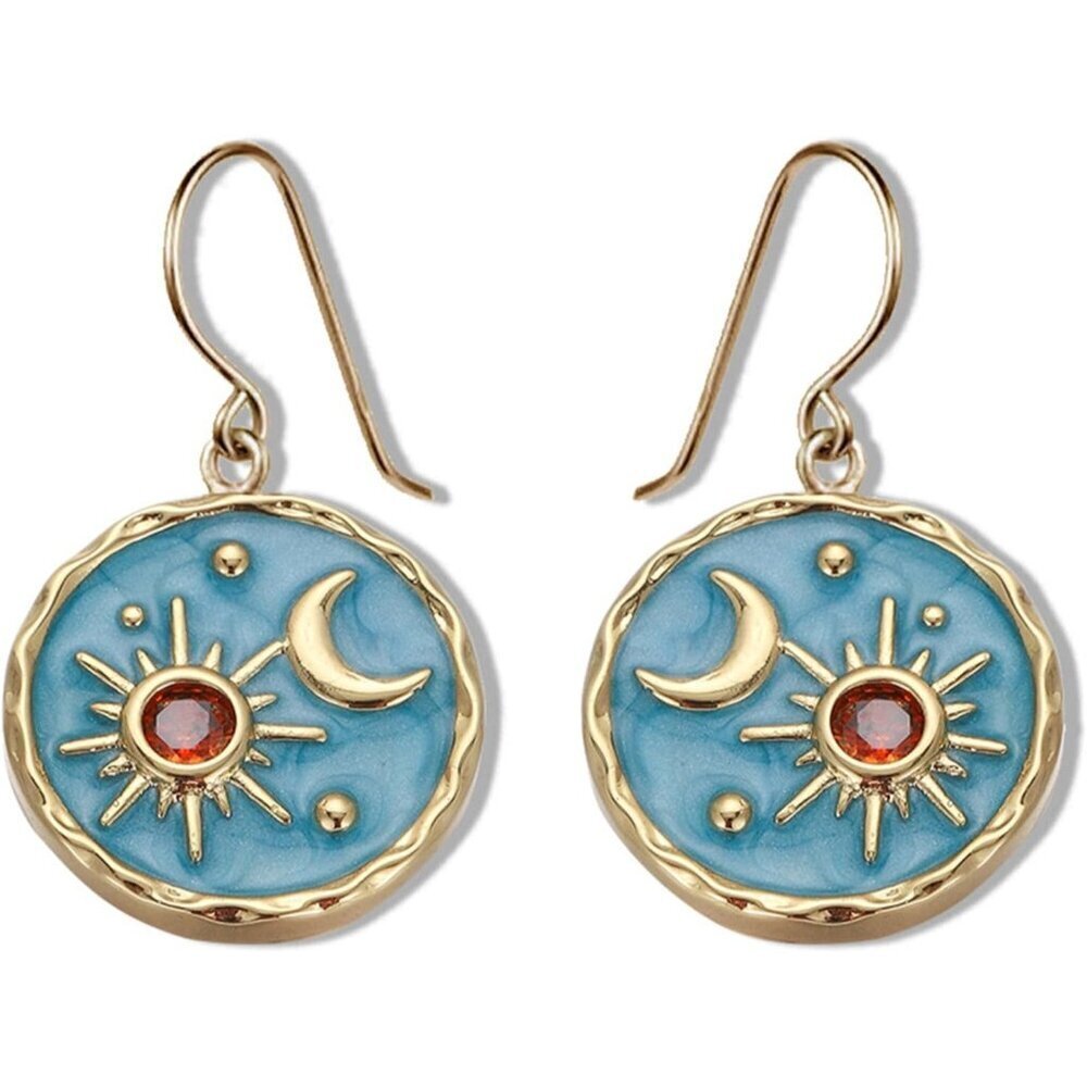 Women's Unique lightweight Handmade Retro Boho Antiqued Gold Round Coin Earring - Picture 1 of 5